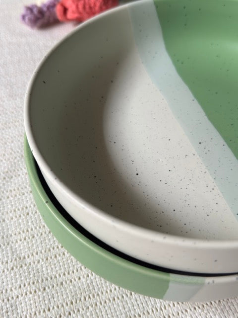 Sage Meadow Rice Bowl — two-tone matte finish in sage green & white with speckled detailing | Shape N Style Home
