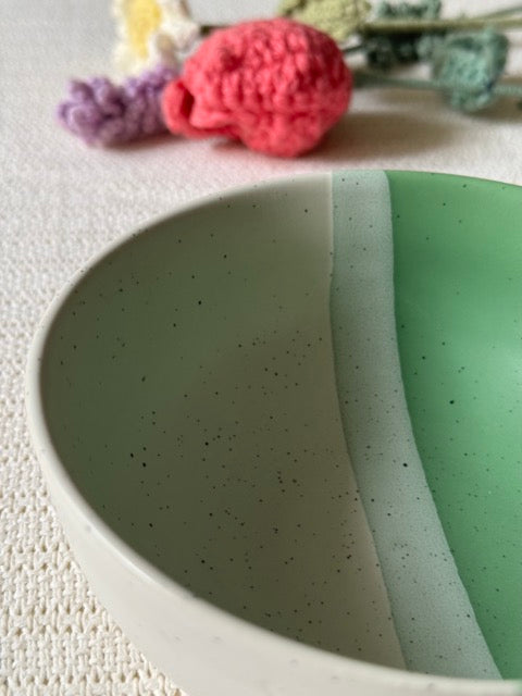 Sage Meadow Cereal Bowl — two-tone matte finish in sage green & white with speckled detailing | Shape N Style Home