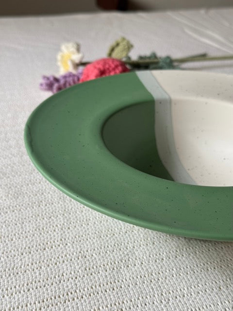 Sage Meadow Pasta Bowl — two-tone matte finish in sage green & white with speckled detailing | Shape N Style Home
