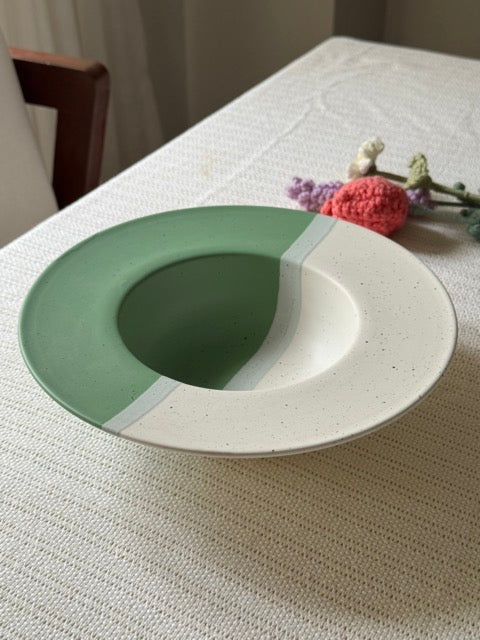 Sage Meadow Pasta Bowl — two-tone matte finish in sage green & white with speckled detailing | Shape N Style Home