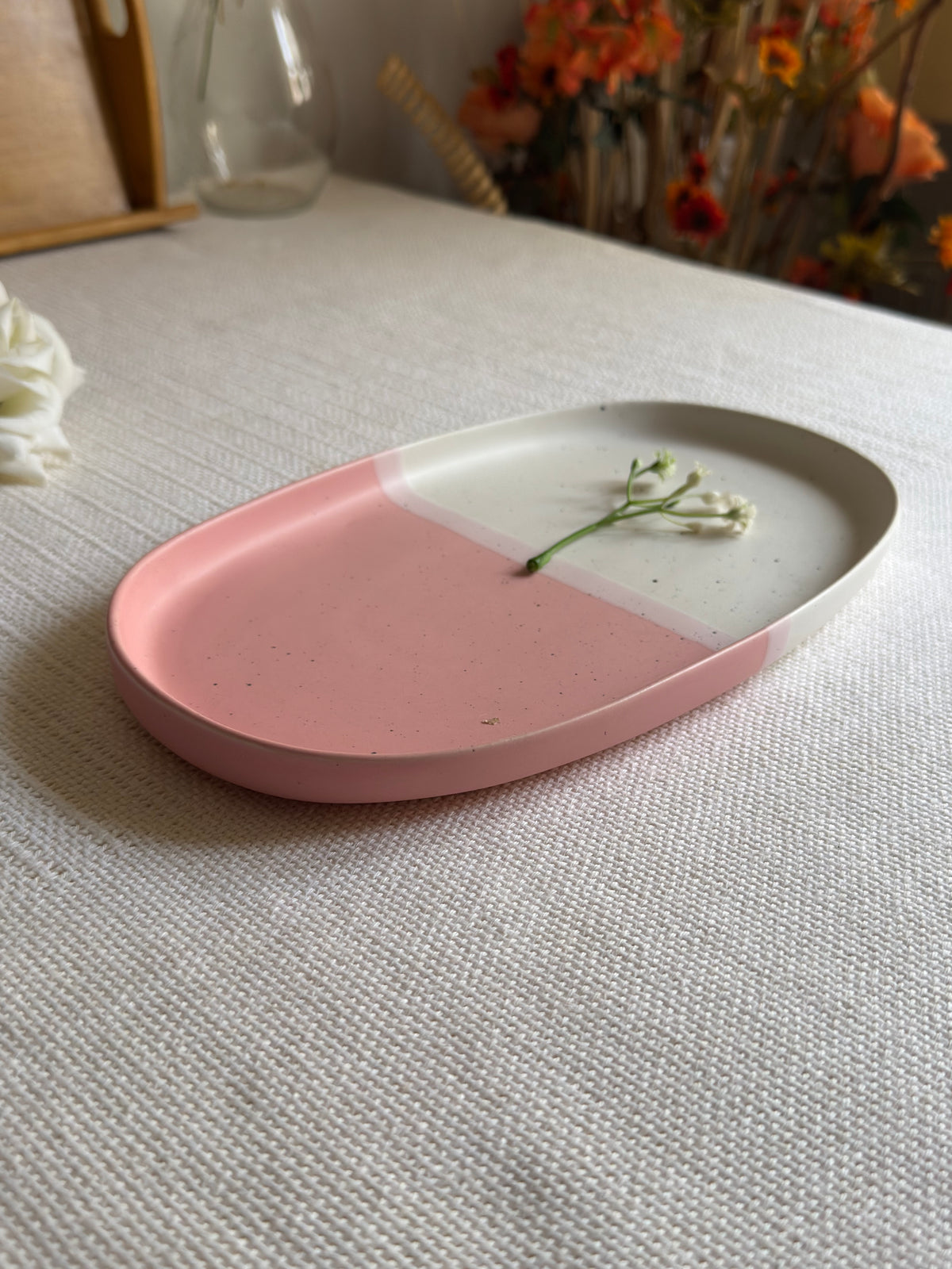 Blush Rose Snack Platter — blush pink & ivory matte finish | Shape N Style Home