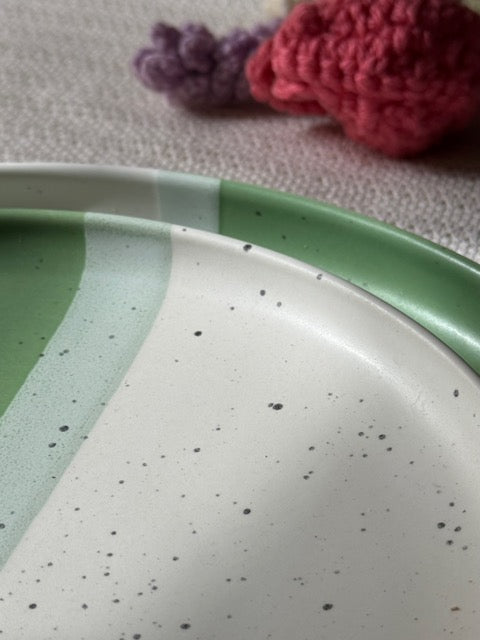 Sage Meadow Dinner Plate — two-tone matte finish in sage green & white with speckled detailing | Shape N Style Home