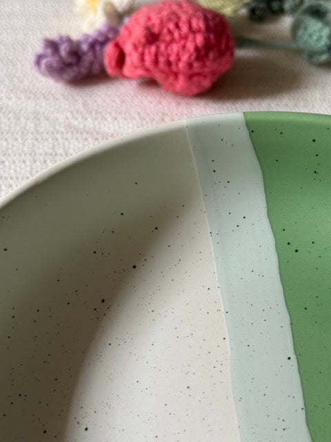 Sage Meadow Rice Bowl — two-tone matte finish in sage green & white with speckled detailing | Shape N Style Home