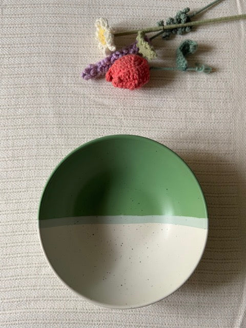 Sage Meadow Serving Bowl — two-tone matte finish in sage green & white with speckled detailing | Shape N Style Home