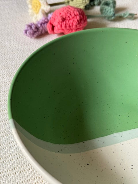 Sage Meadow Serving Bowl — two-tone matte finish in sage green & white with speckled detailing | Shape N Style Home