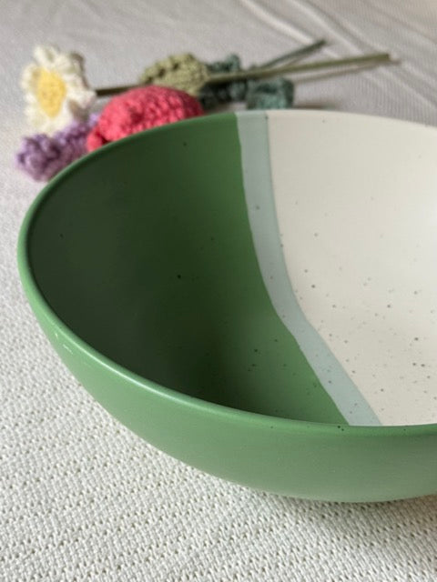 Sage Meadow Serving Bowl — two-tone matte finish in sage green & white with speckled detailing | Shape N Style Home