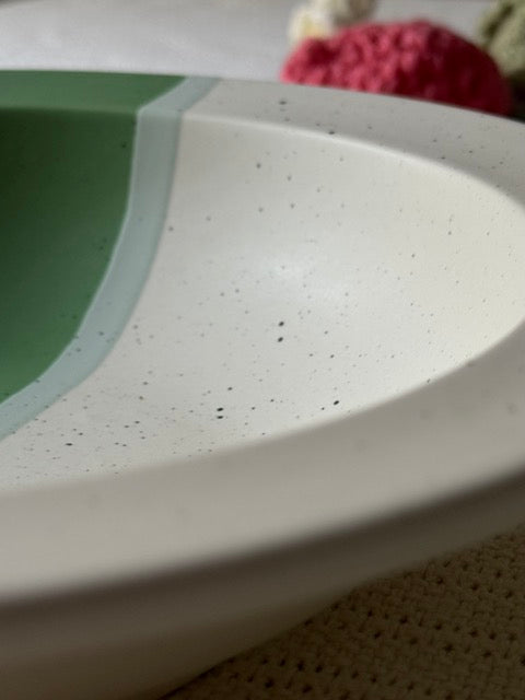 Sage Meadow Soup Bowl — two-tone matte finish in sage green & white with speckled detailing | Shape N Style Home