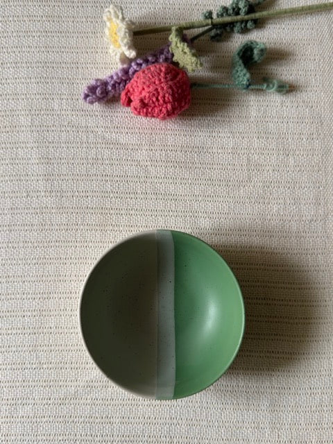 Sage Meadow Cereal Bowl — two-tone matte finish in sage green & white with speckled detailing | Shape N Style Home