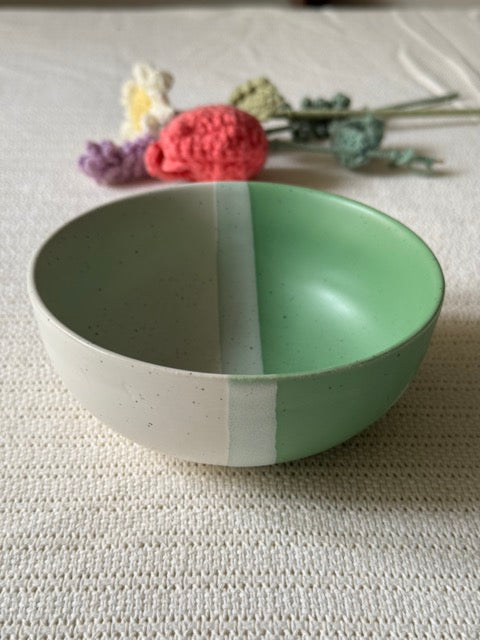Sage Meadow Cereal Bowl — two-tone matte finish in sage green & white with speckled detailing | Shape N Style Home