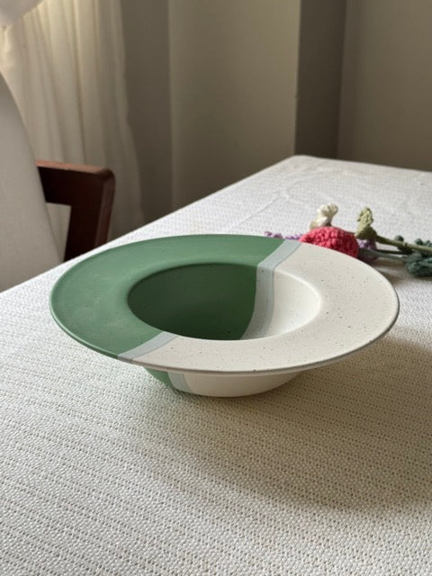 Sage Meadow Pasta Bowl — two-tone matte finish in sage green & white with speckled detailing | Shape N Style Home