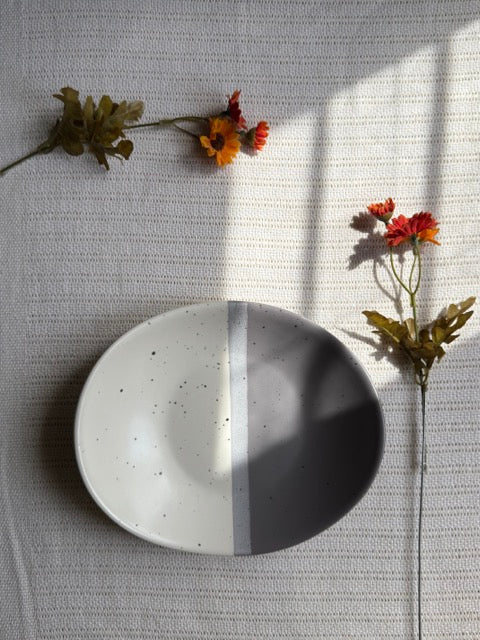 Ashen Pearl Hummus Platter — two-tone ash grey & pearl white matte finish | Shape N Style Home