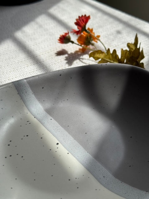 Ashen Pearl Hummus Platter — two-tone ash grey & pearl white matte finish | Shape N Style Home