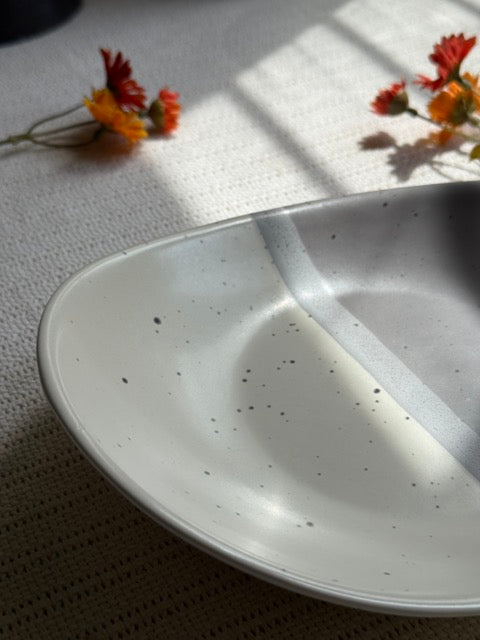 Ashen Pearl Hummus Platter — two-tone ash grey & pearl white matte finish | Shape N Style Home