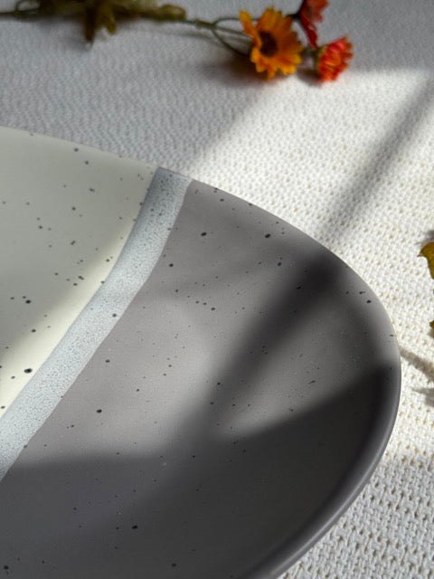 Ashen Pearl Hummus Platter — two-tone ash grey & pearl white matte finish | Shape N Style Home