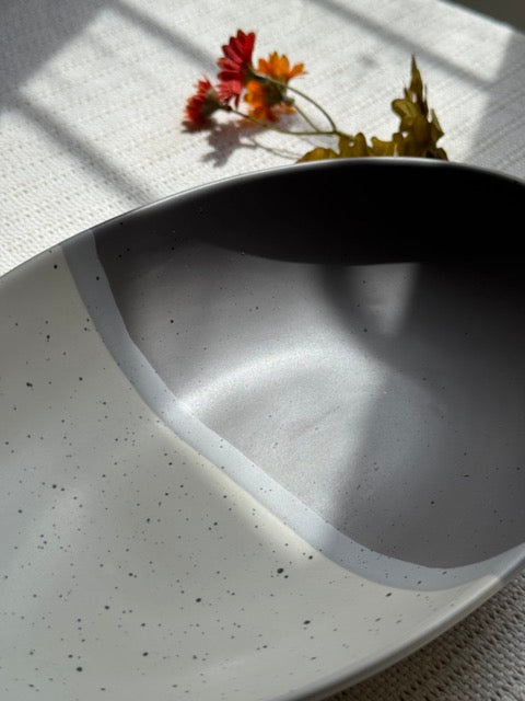 Ashen Pearl Gravy Platter — two-tone ash grey & pearl white matte finish | Shape N Style Home