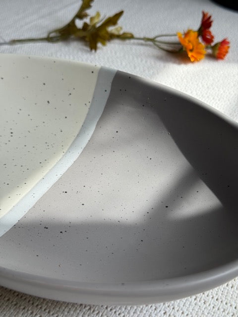 Ashen Pearl Gravy Platter — two-tone ash grey & pearl white matte finish | Shape N Style Home
