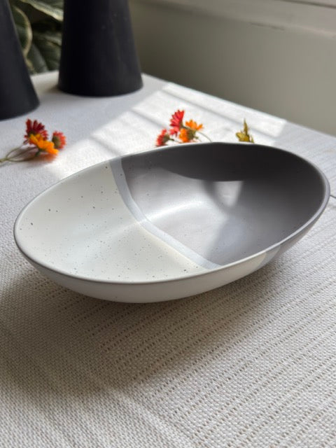 Ashen Pearl Gravy Platter — two-tone ash grey & pearl white matte finish | Shape N Style Home