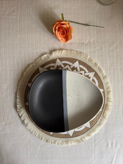 Monaco Noir Tri Serving Platter — matte black finish with speckled detailing | Shape N Style Home