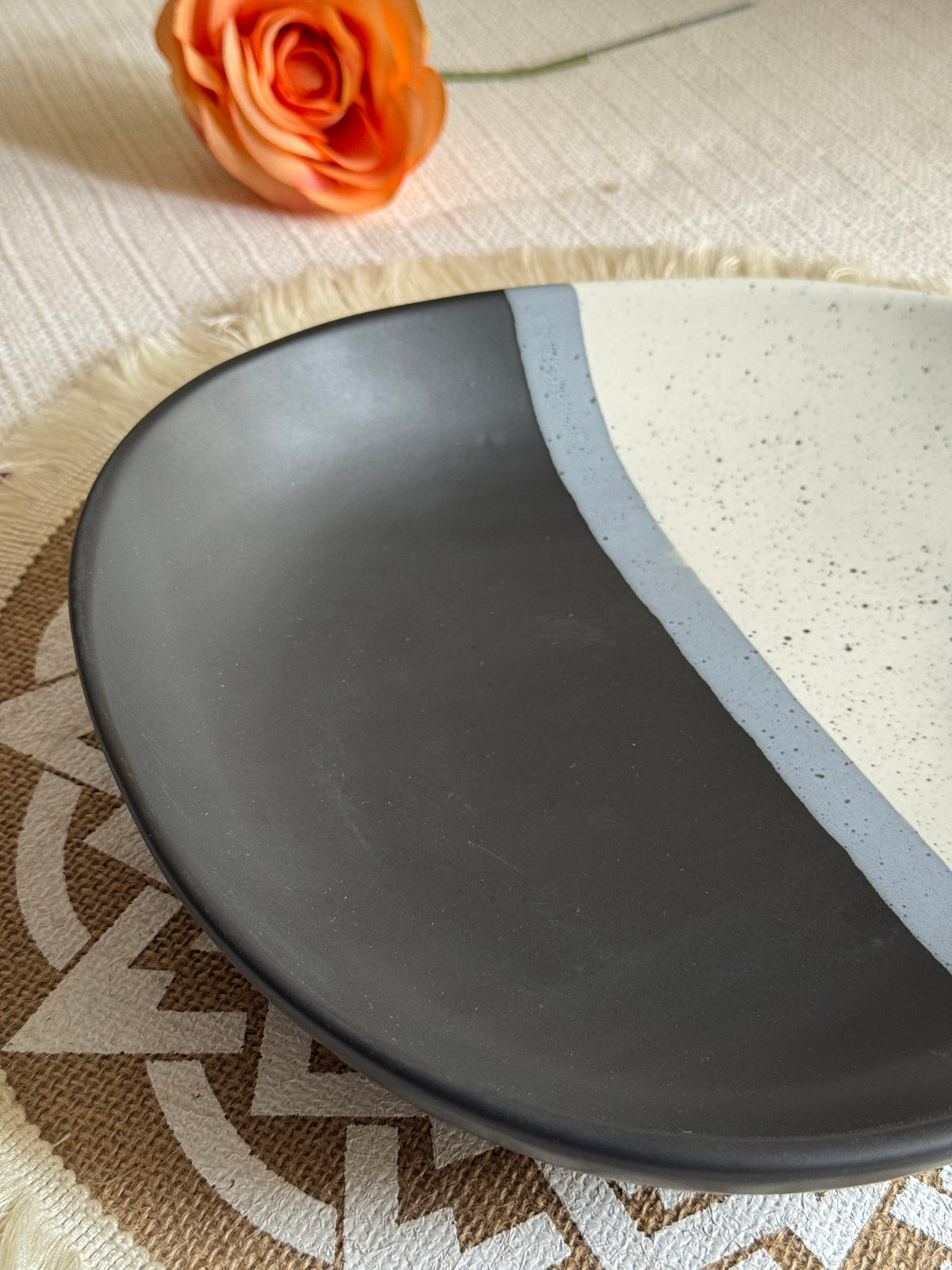 Monaco Noir Tri Serving Platter — matte black finish with speckled detailing | Shape N Style Home