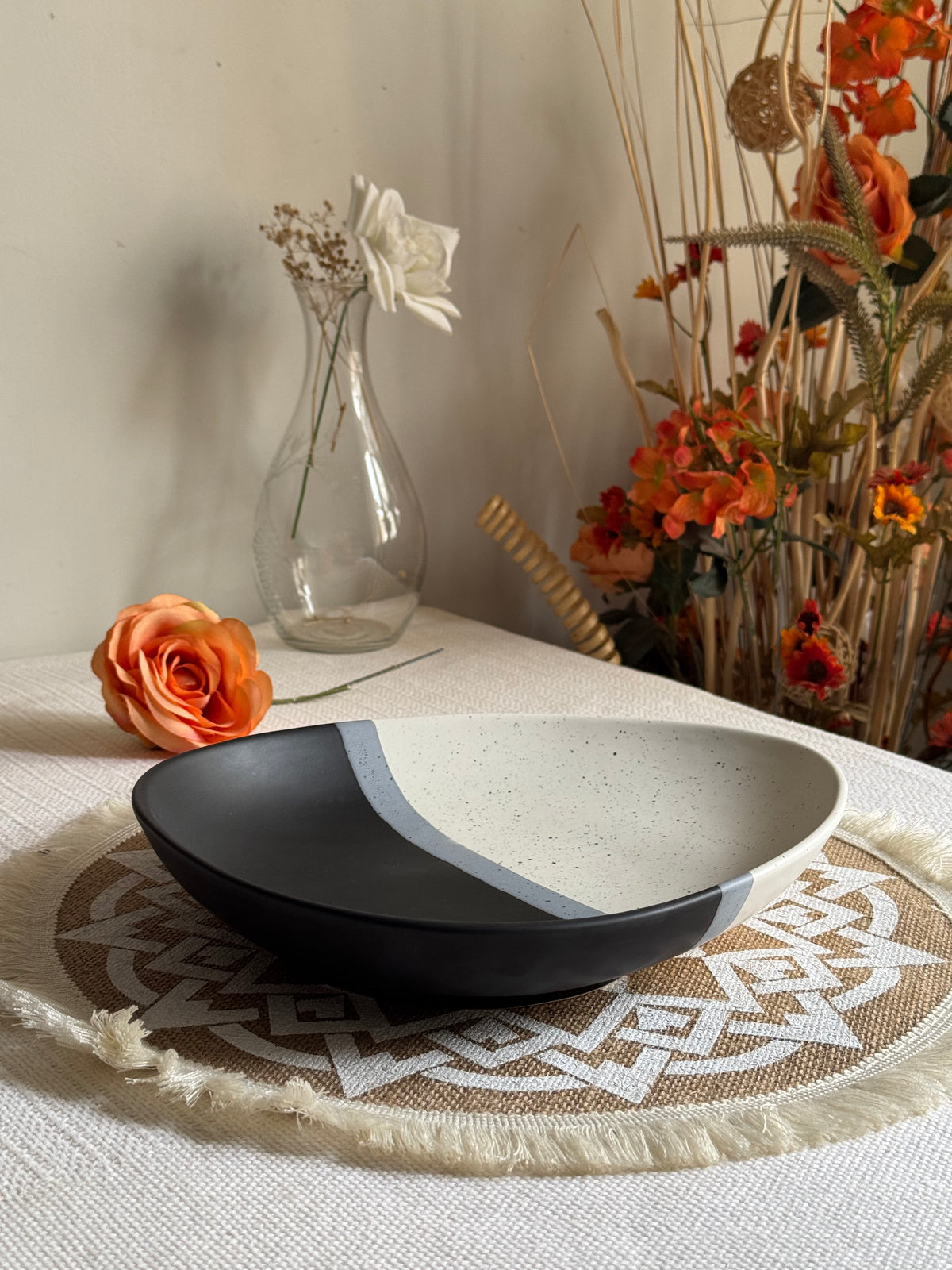 Monaco Noir Tri Serving Platter — matte black finish with speckled detailing | Shape N Style Home