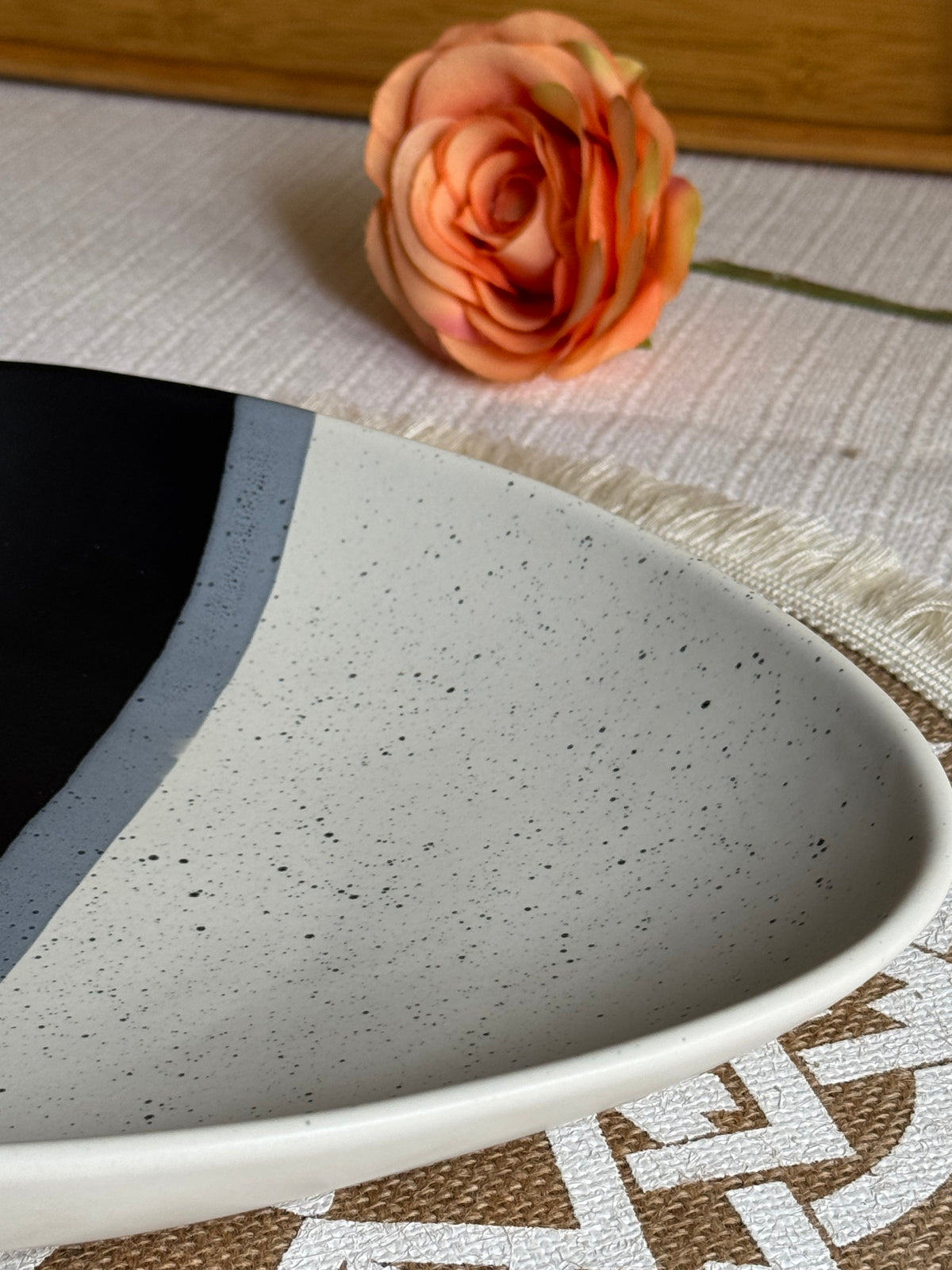 Monaco Noir Tri Serving Platter — matte black finish with speckled detailing | Shape N Style Home