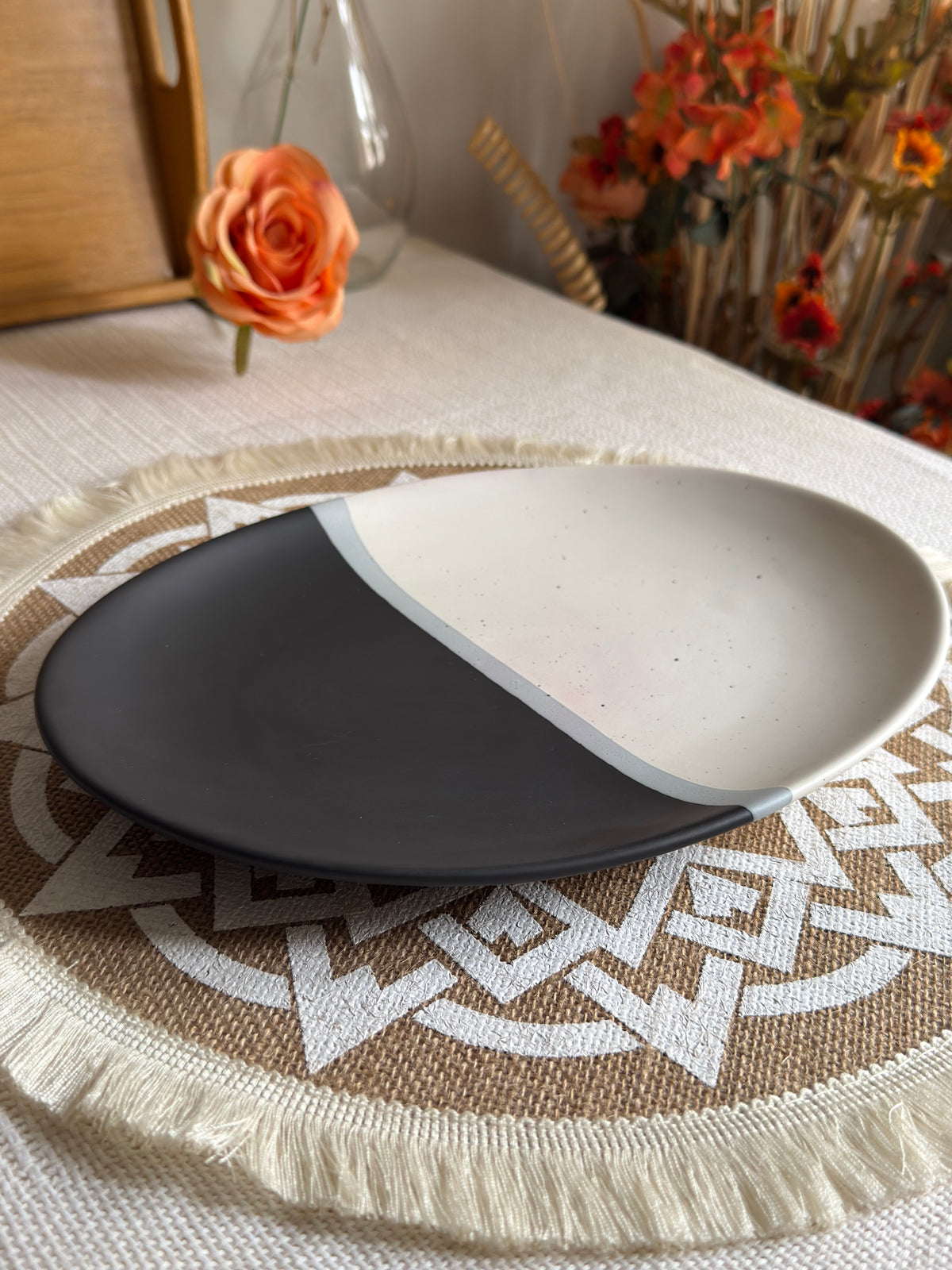 Monaco Noir Serving Platter — matte black finish with speckled detailing | Shape N Style Home