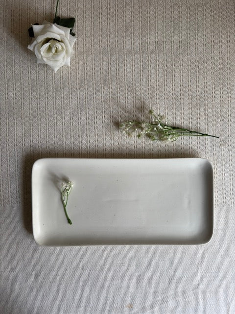 Ivory Speckle Serving Platter — matte white finish with black speckled detailing | Shape N Style Home