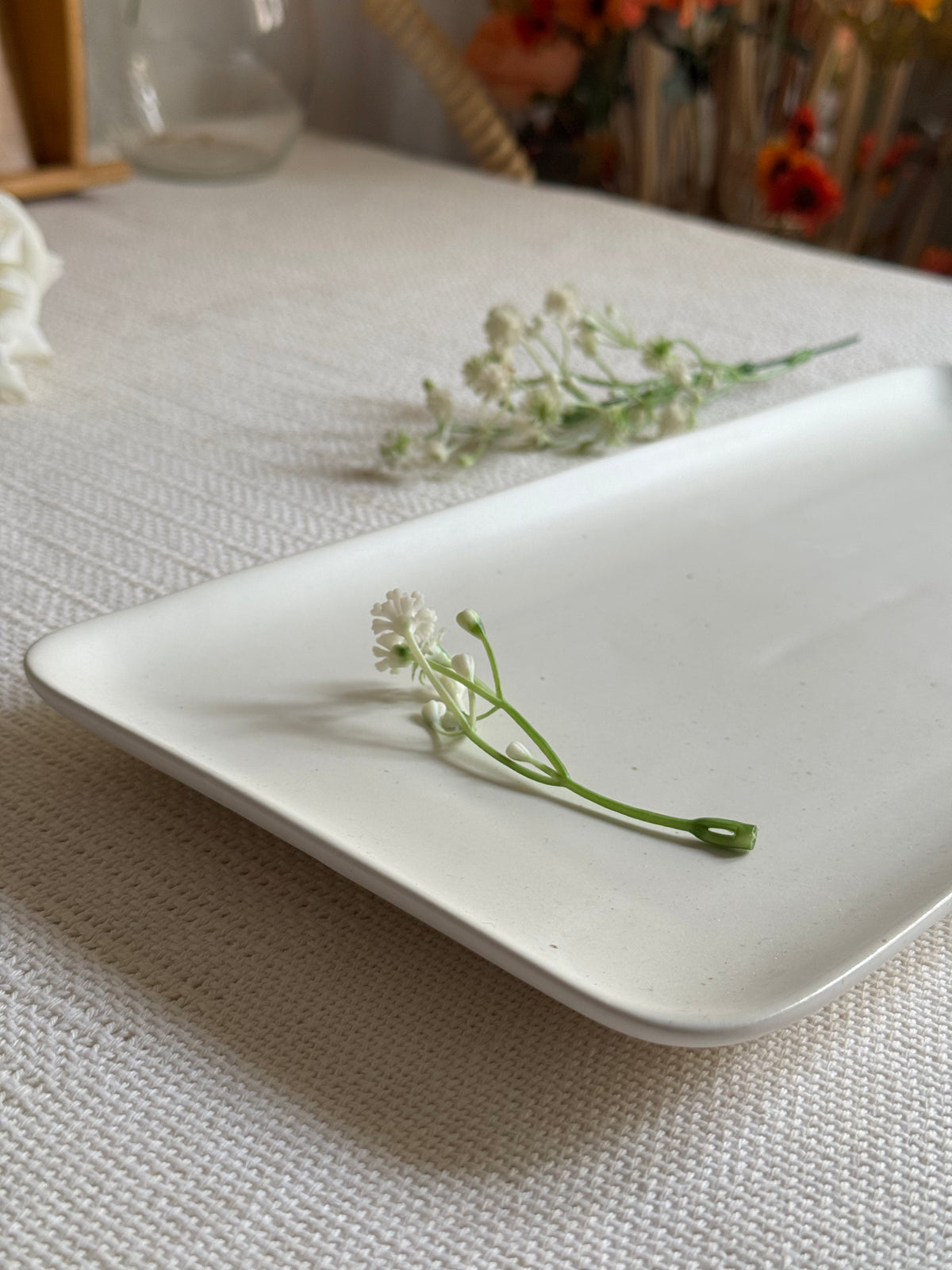 Ivory Speckle Serving Platter — matte white finish with black speckled detailing | Shape N Style Home