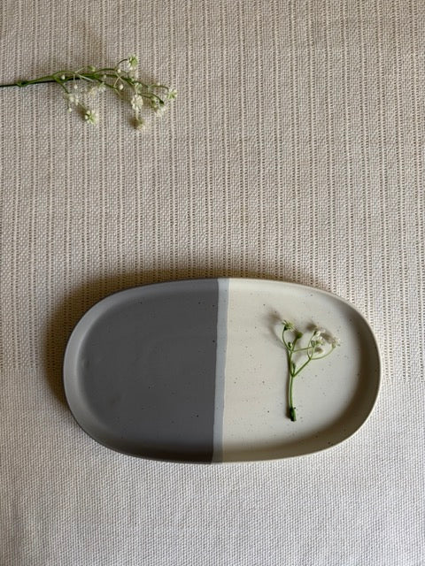 Ashen Pearl Snack Platter — two-tone ash grey & pearl white matte finish | Shape N Style Home