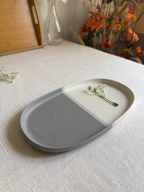 Ashen Pearl Snack Platter — two-tone ash grey & pearl white matte finish | Shape N Style Home