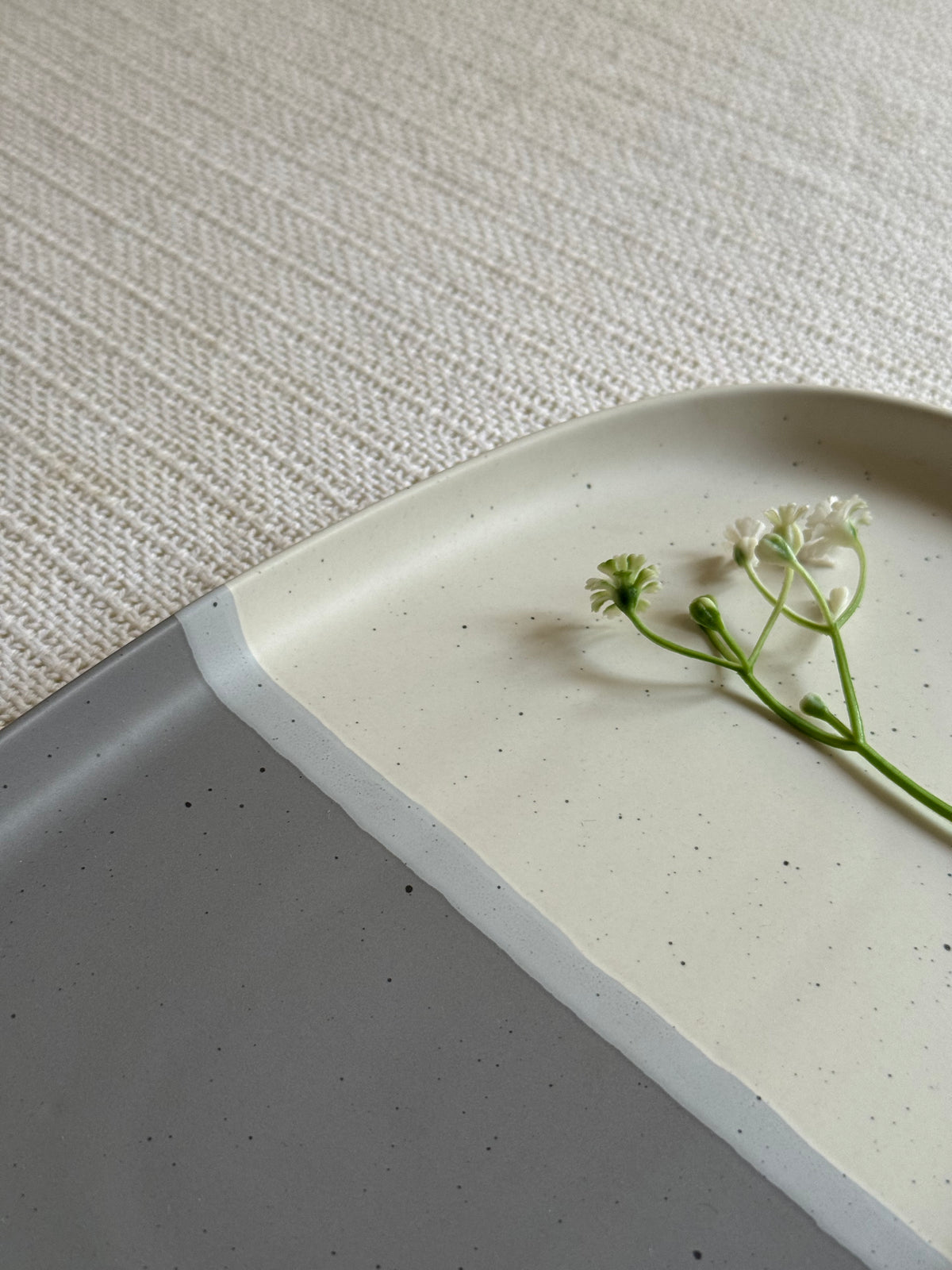 Ashen Pearl Snack Platter — two-tone ash grey & pearl white matte finish | Shape N Style Home