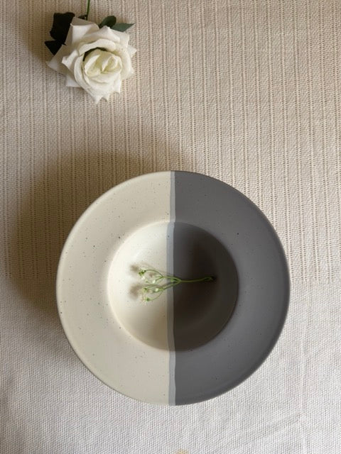 Ashen Pearl Pasta Bowl — two-tone ash grey & pearl white matte finish | Shape N Style Home
