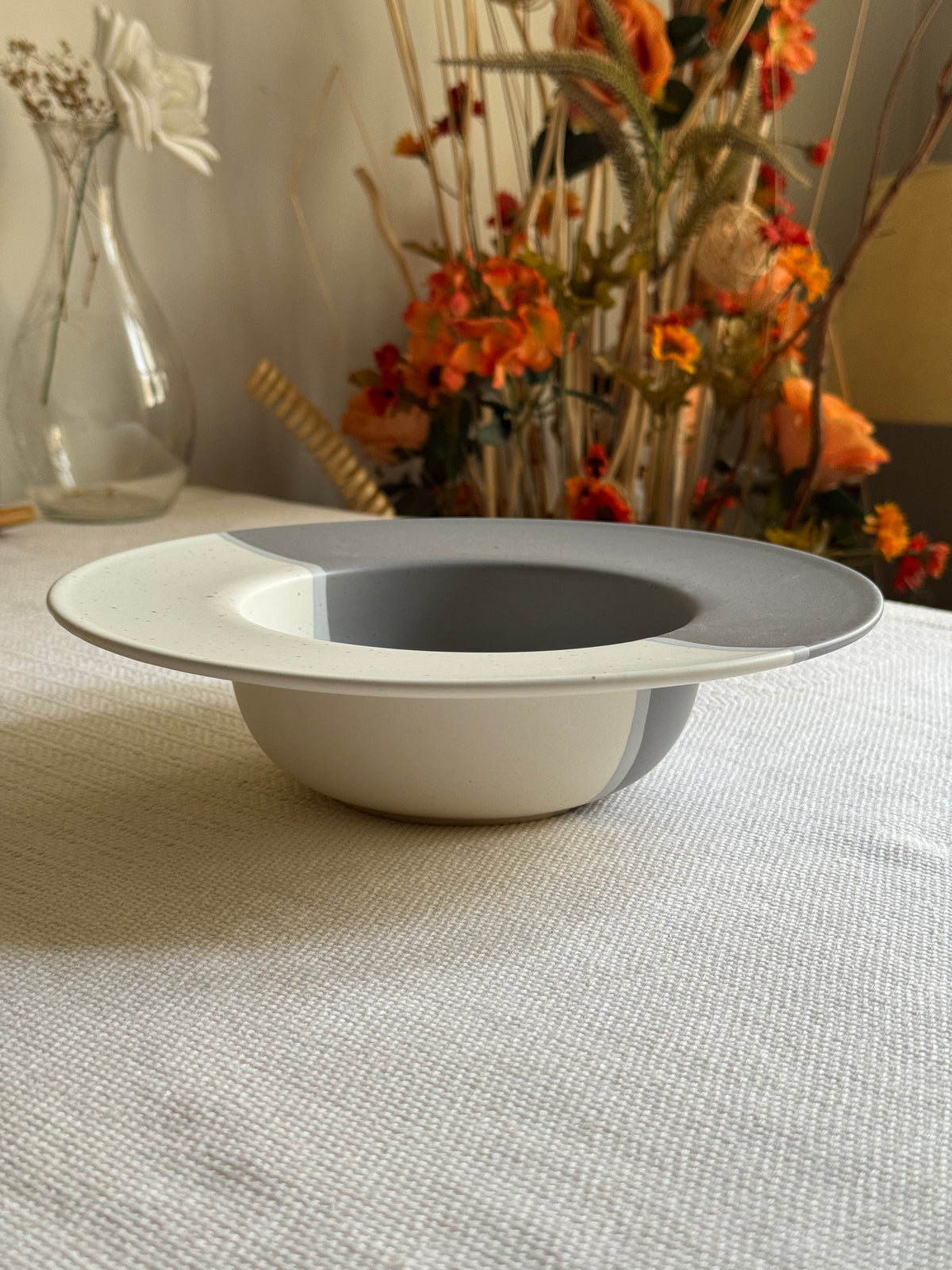 Ashen Pearl Pasta Bowl — two-tone ash grey & pearl white matte finish | Shape N Style Home