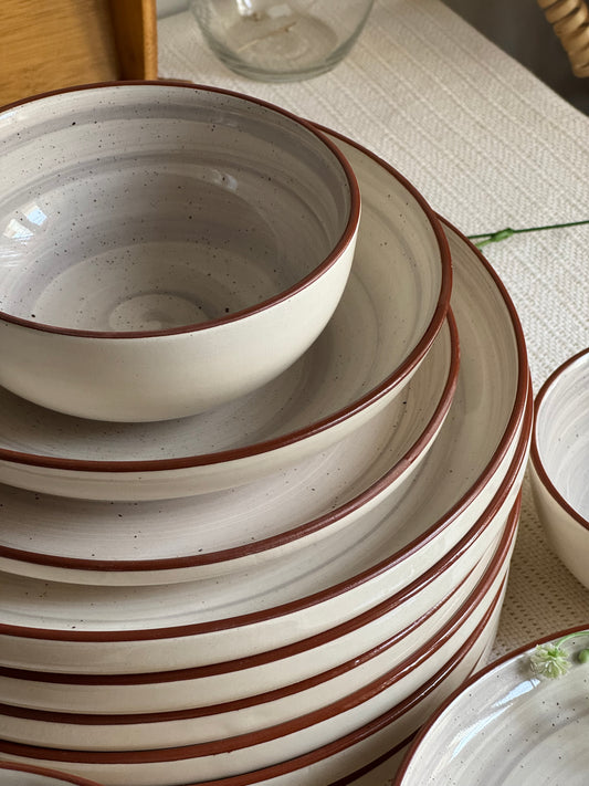 Cloudstone Luxe Dinner Set — reactive glaze finish in soft cloud-grey tones | Shape N Style Home