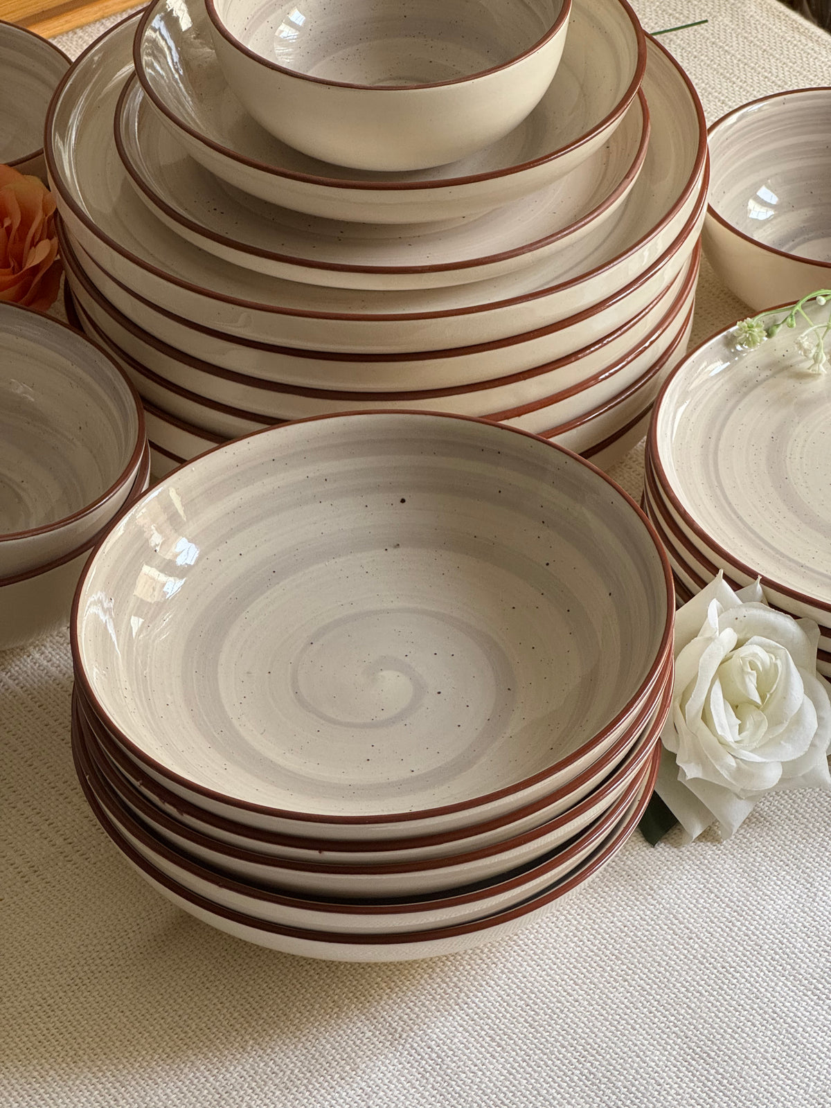 Cloudstone Luxe Dinner Set — reactive glaze finish in soft cloud-grey tones | Shape N Style Home