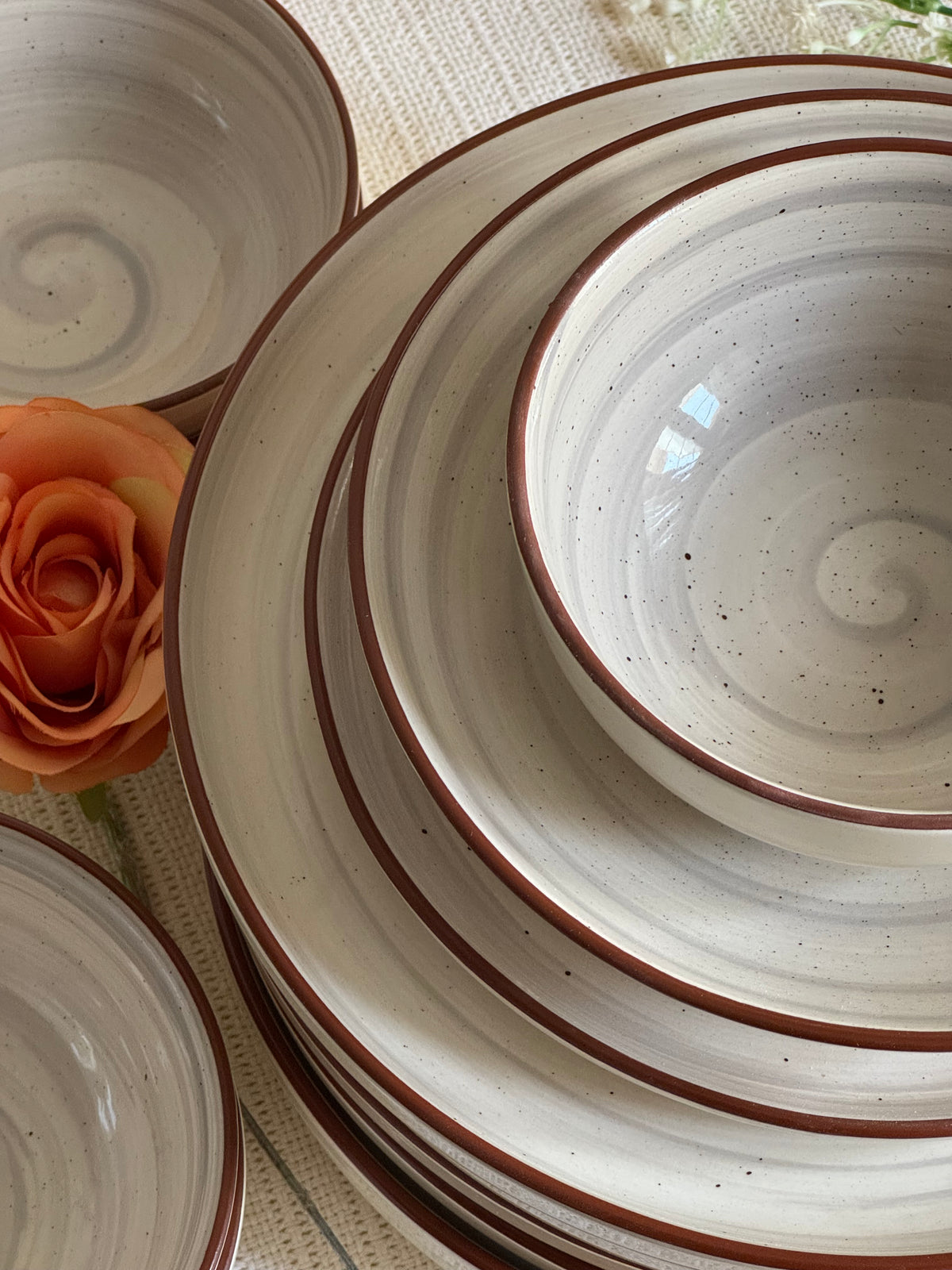 Cloudstone Luxe Dinner Set — reactive glaze finish in soft cloud-grey tones | Shape N Style Home