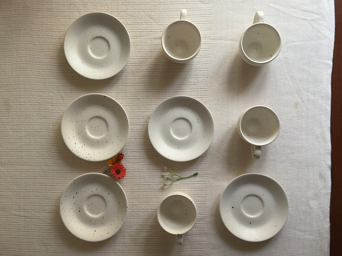 Ivory Speckle Tea Set — matte white finish with black speckled detailing | Shape N Style Home