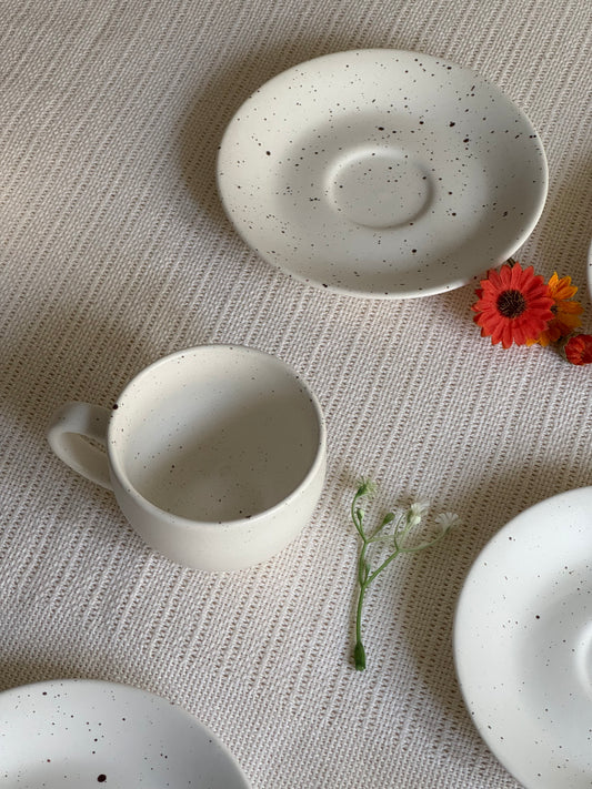 Ivory Speckle Tea Set — matte white finish with black speckled detailing | Shape N Style Home