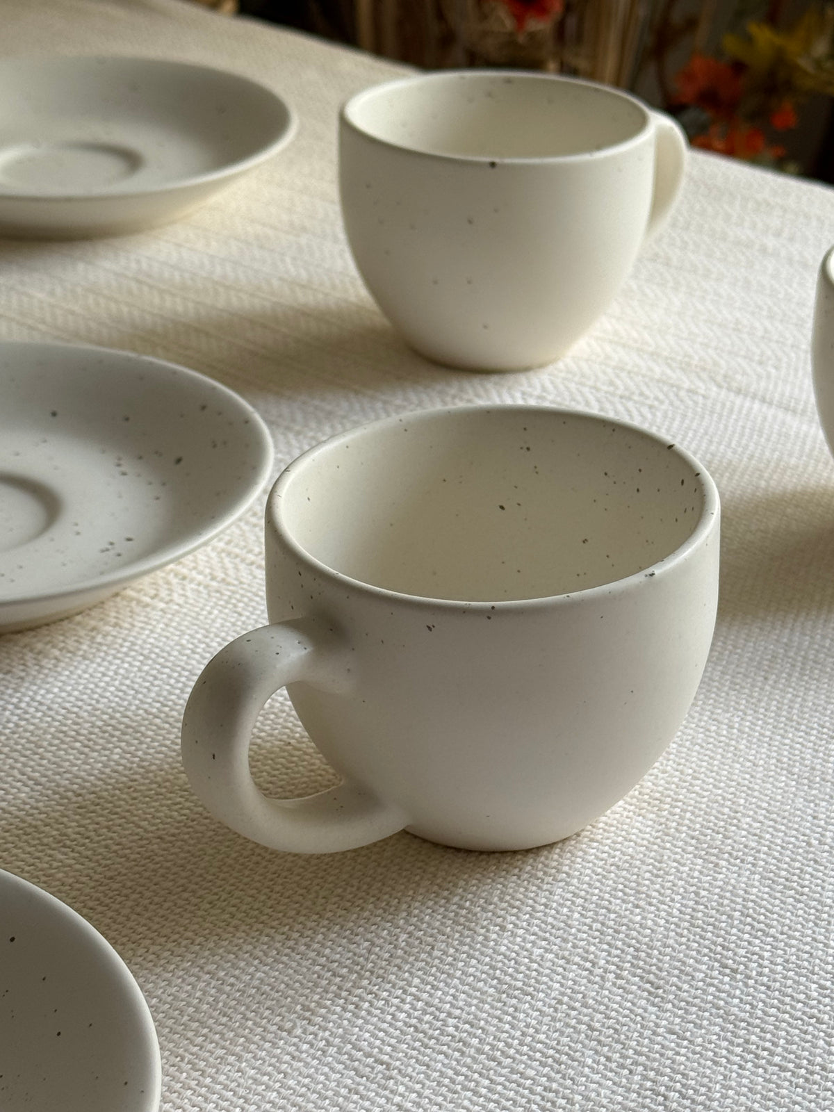 Ivory Speckle Tea Set — matte white finish with black speckled detailing | Shape N Style Home