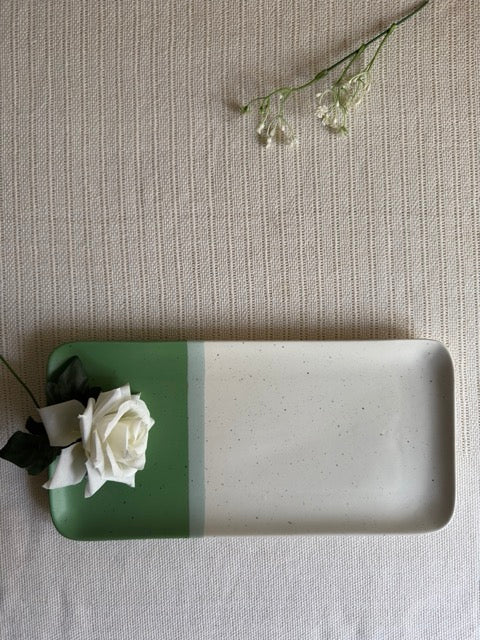 Sage Meadow Serving Platter — two-tone matte finish in sage green & white with speckled detailing | Shape N Style Home