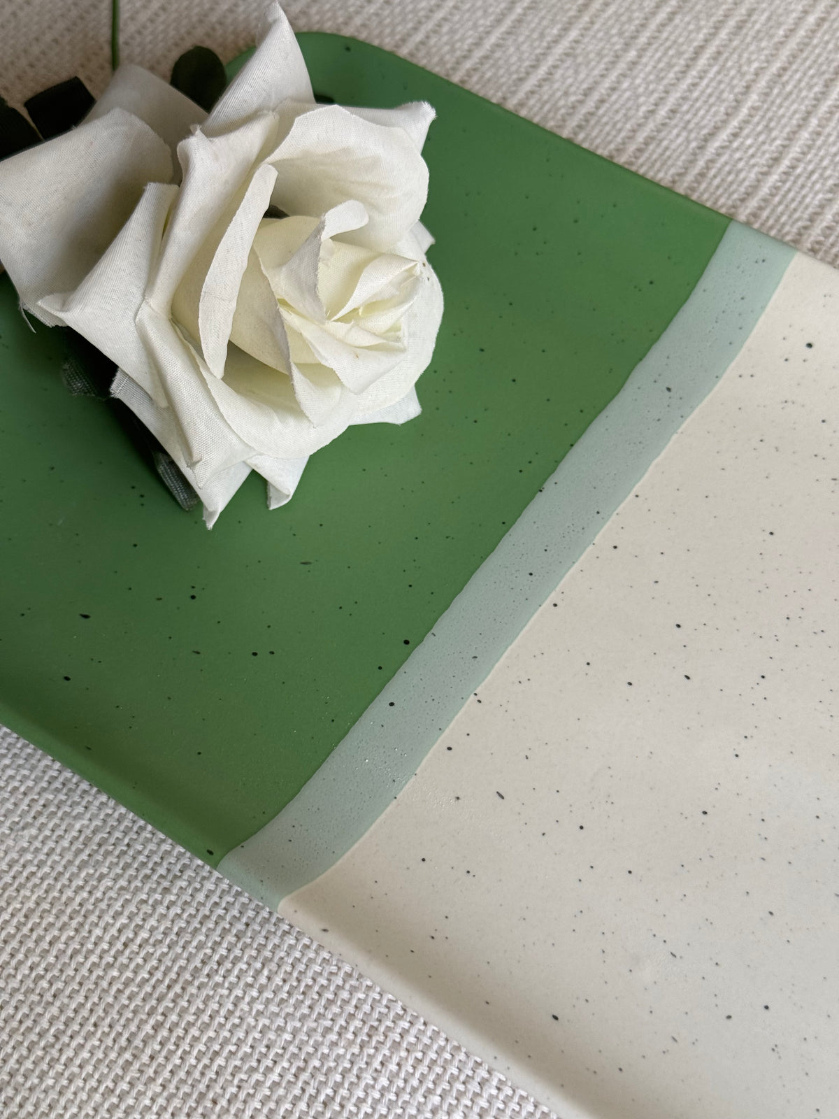 Sage Meadow Serving Platter — two-tone matte finish in sage green & white with speckled detailing | Shape N Style Home