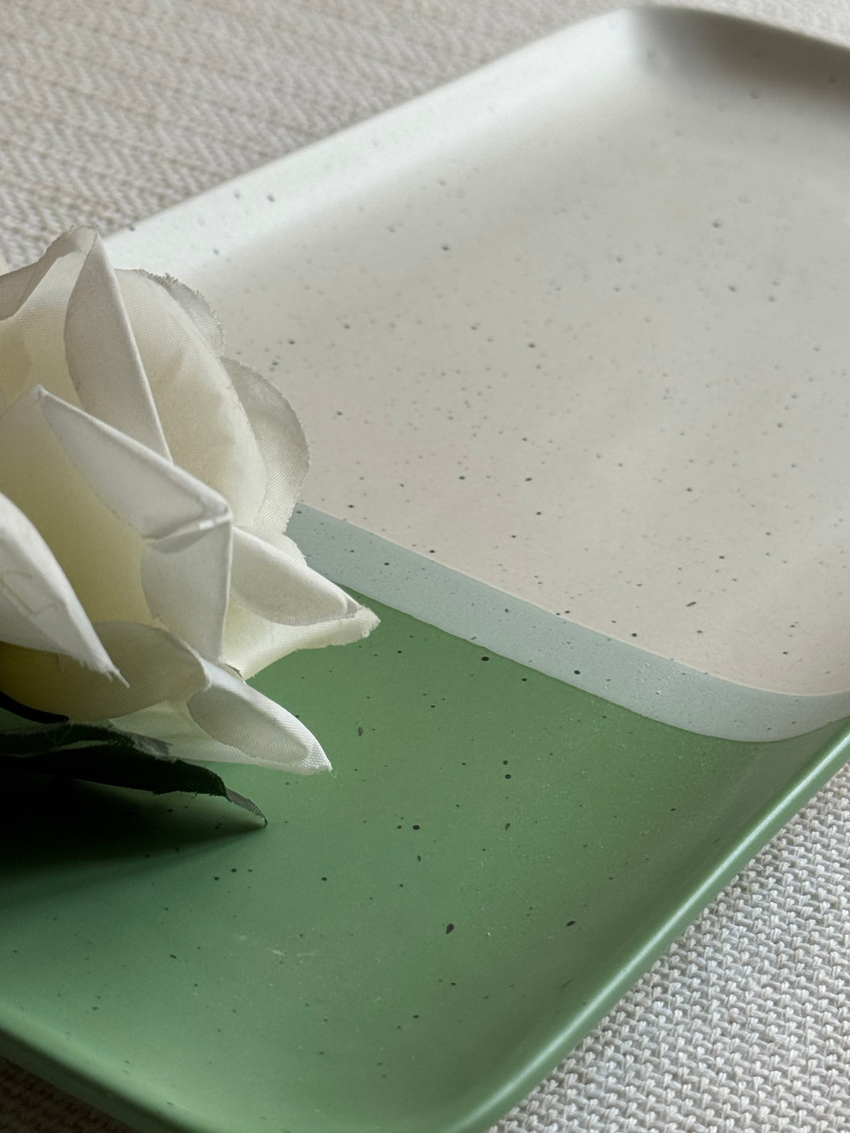 Sage Meadow Serving Platter — two-tone matte finish in sage green & white with speckled detailing | Shape N Style Home