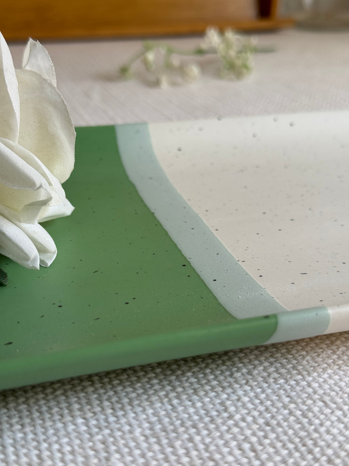 Sage Meadow Serving Platter — two-tone matte finish in sage green & white with speckled detailing | Shape N Style Home